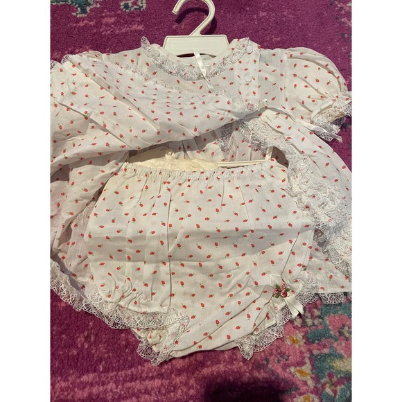 70s Deadstock Toddletime Jcpenny Strawberry ruffled dress with Bloomers - Picture 3 of 5